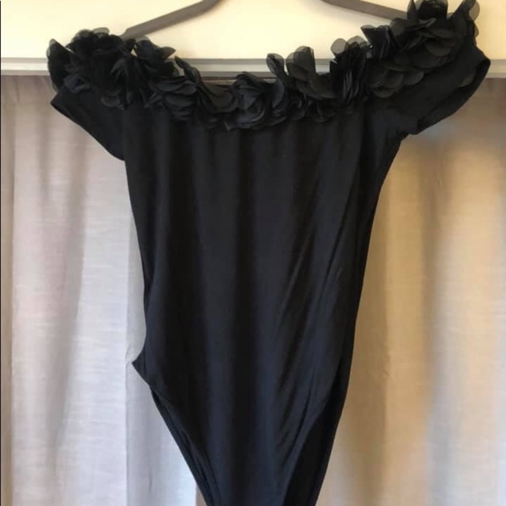 Off the shoulder black embellished bodysuit